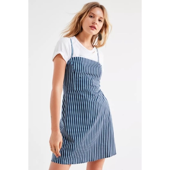 Urban Outfitters Kimchi Blue Mini Dress Stripes Blue Babydoll Square Neck Strap - Picture 6 of 12